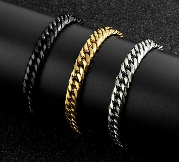 Luxus Doppel Panzerarmband Edelstahl Massiv Silber Gold Schwarz Herren Armband – Bild 9