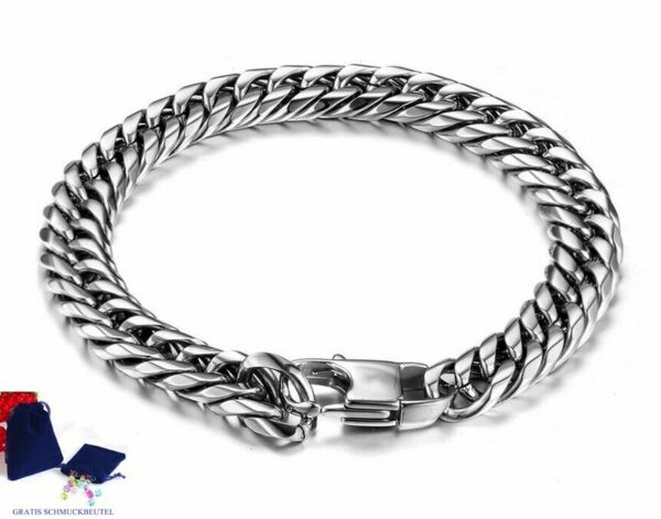 Luxus Doppel Panzerarmband Edelstahl Massiv Silber Gold Schwarz Herren Armband – Bild 12