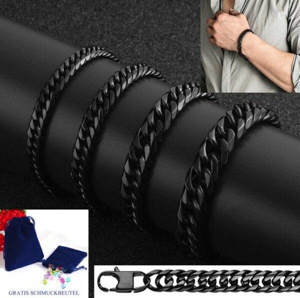 Luxus Doppel Panzerarmband Edelstahl Massiv Silber Gold Schwarz Herren Armband – Bild 16