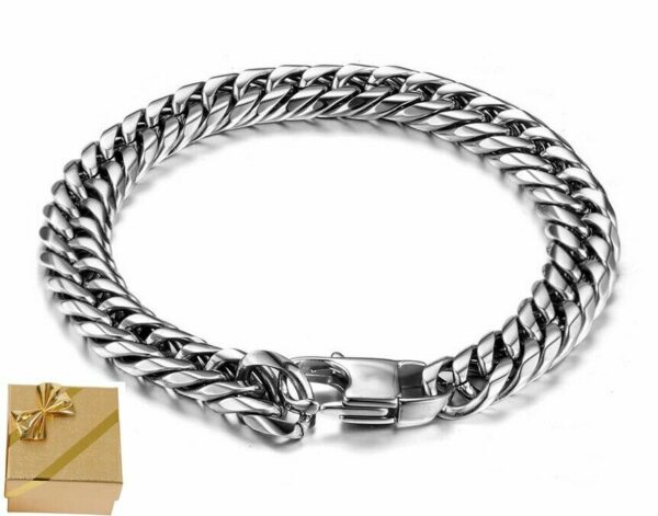 Luxus Doppel Panzerarmband Edelstahl Massiv Silber Gold Schwarz Herren Armband – Bild 13