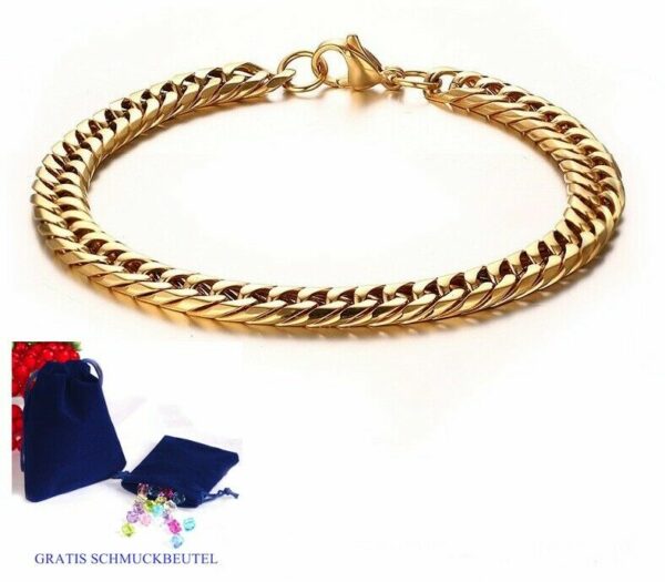 Luxus Doppel Panzerarmband Edelstahl Massiv Silber Gold Schwarz Herren Armband – Bild 14