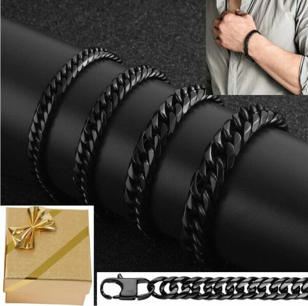 Luxus Doppel Panzerarmband Edelstahl Massiv Silber Gold Schwarz Herren Armband – Bild 17