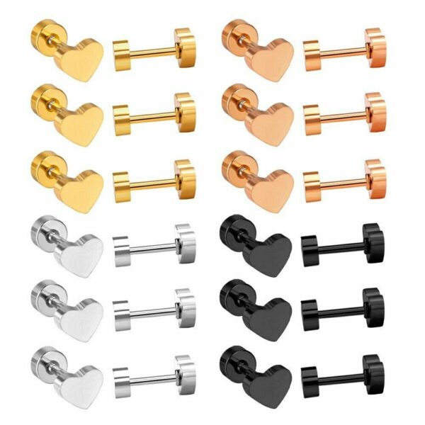 2 Herz Ohrstecker Edelstahl Rosegold Gelbgold Schwarz Silber Ohrringe Damen – Bild 6