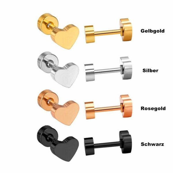 2 Herz Ohrstecker Edelstahl Rosegold Gelbgold Schwarz Silber Ohrringe Damen – Bild 7