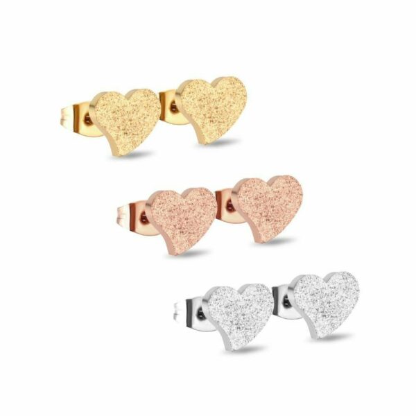 2 Herz Ohrstecker Edelstahl Rosegold Gelbgold Vergoldet Silber Ohrringe Damen