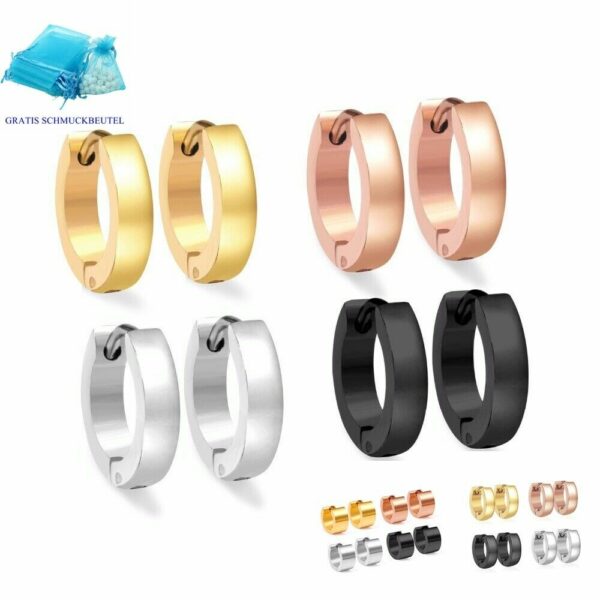 Creolen Edelstahl Gold Rosegold Silber Schwarz Herren Damen Clip Kinder Ohrringe