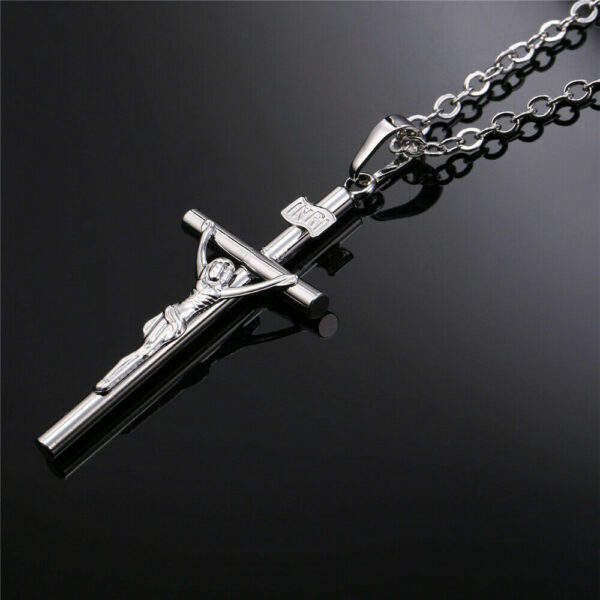Kreuzkette Jesus INRI Anhänger Ankerkette Gold Silber Schwarz Halskette Herren – Bild 11