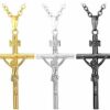 Kreuzkette Jesus INRI Anhänger Ankerkette Gold Silber Schwarz Halskette Herren
