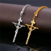 Kreuzkette Jesus INRI Anhänger Ankerkette Gold Silber Schwarz Halskette Herren – Bild 6