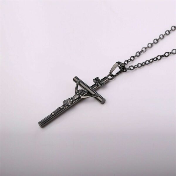 Kreuzkette Jesus INRI Anhänger Ankerkette Gold Silber Schwarz Halskette Herren – Bild 9