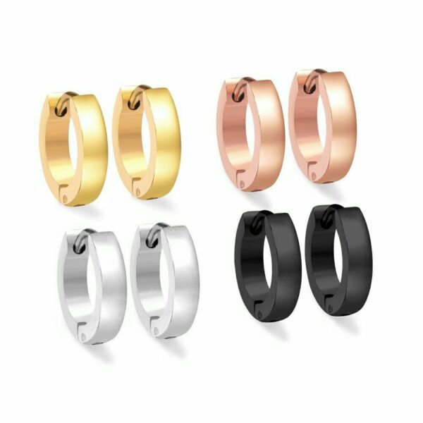 Creolen Edelstahl Gold Rosegold Silber Schwarz Herren Damen Clip Kinder Ohrringe – Bild 14