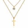 Doppel Halskette Herz Blume Kleeblatt Kreuz Anhänger Edelstahl Silber Gold Damen – Bild 6