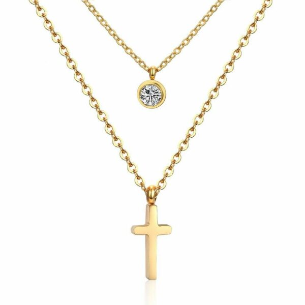 Doppel Halskette Herz Blume Kleeblatt Kreuz Anhänger Edelstahl Silber Gold Damen – Bild 6