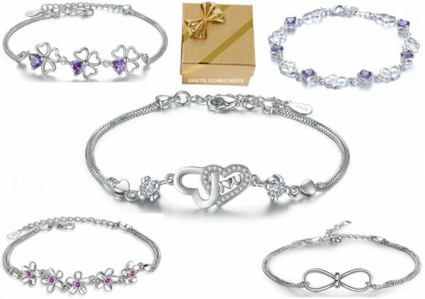 ❤️ Herz-Armband Blume Kleeblatt LOVE Infinity 925 Silber Frauen Geschenke ❤️