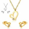Herz Set Edelstahl Gelbgold vergoldet Silber Look Halskette Anhänger Ohrstecker