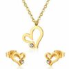 Herz Set Edelstahl Gelbgold vergoldet Silber Look Halskette Anhänger Ohrstecker – Bild 3
