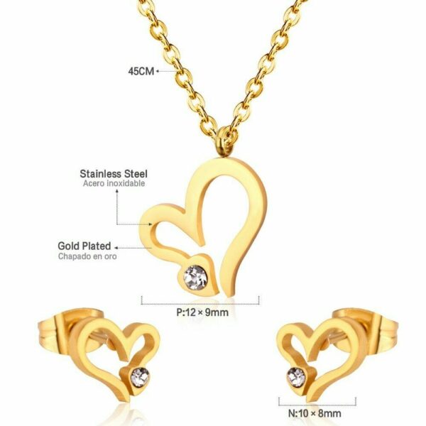 Herz Set Edelstahl Gelbgold vergoldet Silber Look Halskette Anhänger Ohrstecker – Bild 5