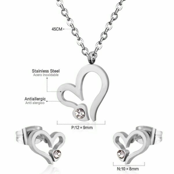 Herz Set Edelstahl Gelbgold vergoldet Silber Look Halskette Anhänger Ohrstecker – Bild 8