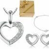 SET Herzkette + Armband + Ohrstecker 925 Silber Halskette Geschenke Damen Frauen