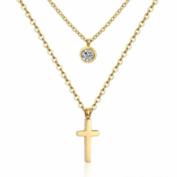 Doppel Halskette Herz Blume Kleeblatt Kreuz Anhänger Edelstahl Silber Gold Damen – Bild 20