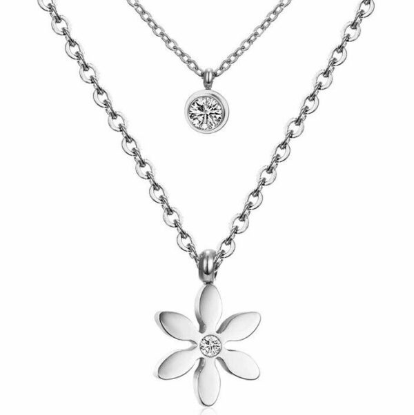 Doppel Halskette Herz Blume Kleeblatt Kreuz Anhänger Edelstahl Silber Gold Damen – Bild 16