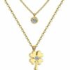 Doppel Halskette Herz Blume Kleeblatt Kreuz Anhänger Edelstahl Silber Gold Damen – Bild 17