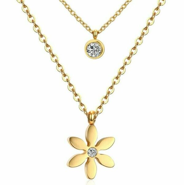 Doppel Halskette Herz Blume Kleeblatt Kreuz Anhänger Edelstahl Silber Gold Damen – Bild 15