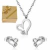 Herz Set Edelstahl Gelbgold vergoldet Silber Look Halskette Anhänger Ohrstecker – Bild 10