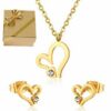 Herz Set Edelstahl Gelbgold vergoldet Silber Look Halskette Anhänger Ohrstecker – Bild 9