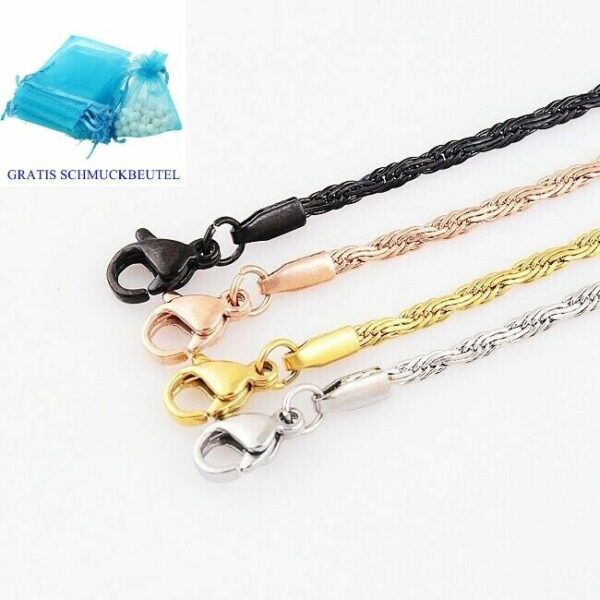 Edle Kordelkette flach Edelstahl Silber Rose Gold Schwarz Anhänger Halskette