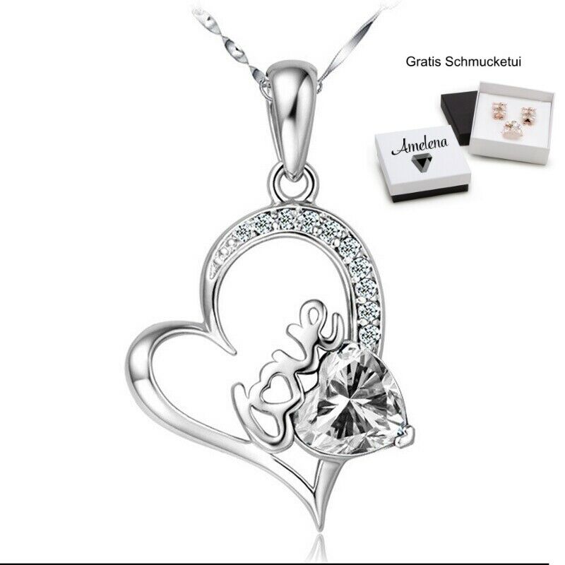 Herz Letters LOVE Damen Herz-Kette – Silber ❤️ 925 Anhänger Valentinsgeschenke Halskette