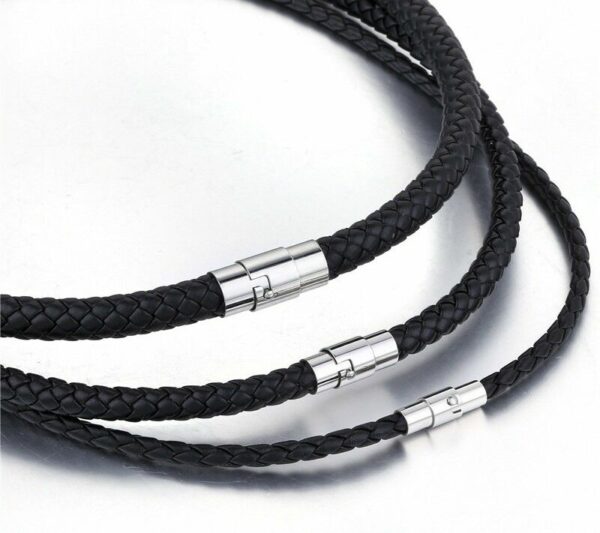 Echt Leder Kette geflochten Edelstahl Magnet Halskette Braun Schwarz 4 - 8 mm – Bild 11