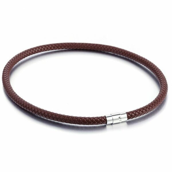 Echt Leder Kette geflochten Edelstahl Magnet Halskette Braun Schwarz 4 - 8 mm – Bild 3