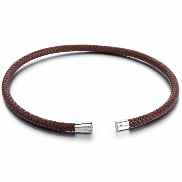 Echt Leder Kette geflochten Edelstahl Magnet Halskette Braun Schwarz 4 - 8 mm – Bild 4