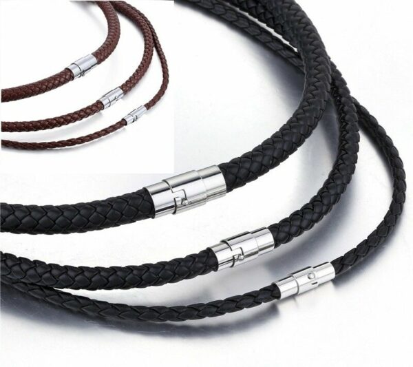 Echt Leder Kette geflochten Edelstahl Magnet Halskette Braun Schwarz 4 - 8 mm
