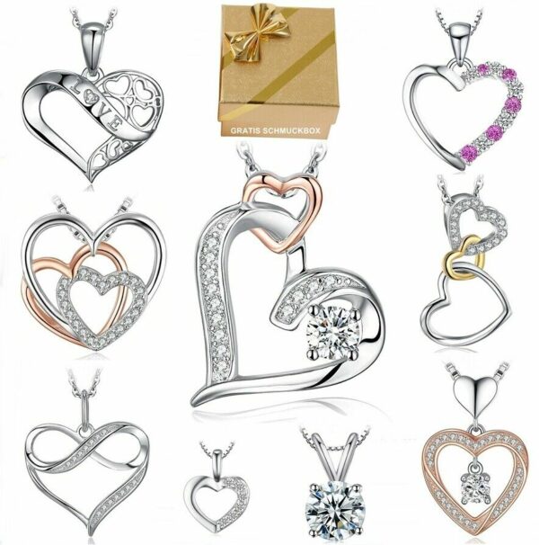 ❤️ Herz-Anhänger Halskette 925 Silber Herzkette Damen Valentinstag Geschenke
