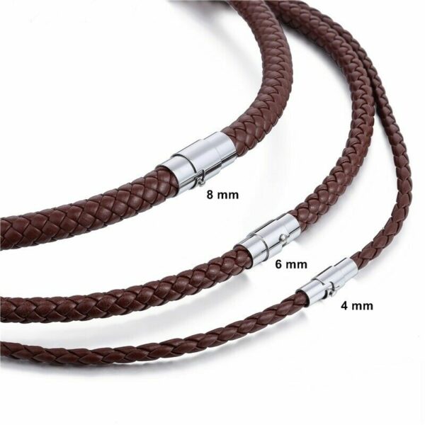 Echt Leder Kette geflochten Edelstahl Magnet Halskette Braun Schwarz 4 - 8 mm – Bild 14