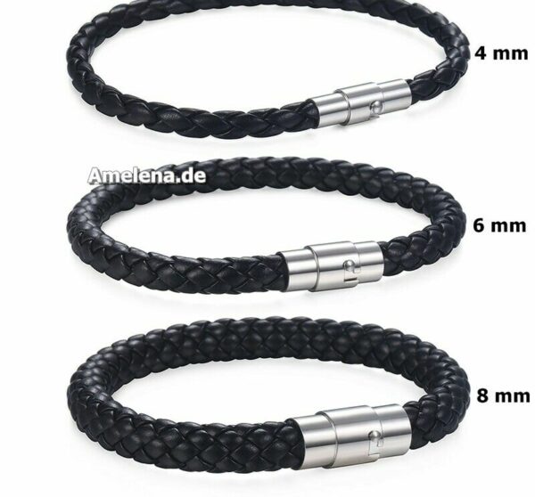 Echt Leder Kette geflochten Edelstahl Magnet Halskette Braun Schwarz 4 - 8 mm – Bild 16