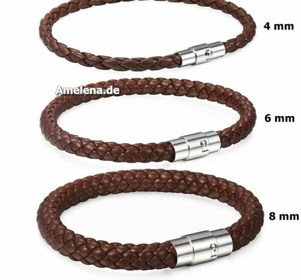 Echt Leder Kette geflochten Edelstahl Magnet Halskette Braun Schwarz 4 - 8 mm – Bild 17