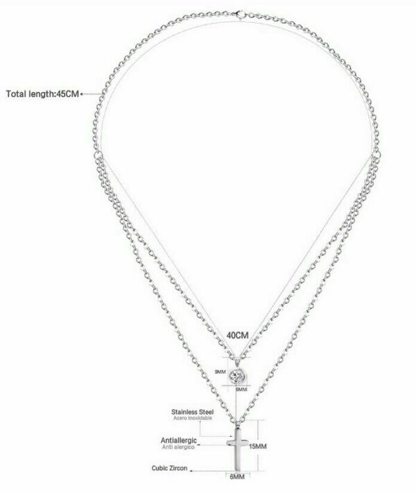 Doppel Kreuz Anhänger Rund Halskette Edelstahl Silber Gelbgold Zirkonia Damen – Bild 8