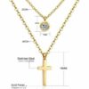 Doppel Kreuz Anhänger Rund Halskette Edelstahl Silber Gelbgold Zirkonia Damen – Bild 9
