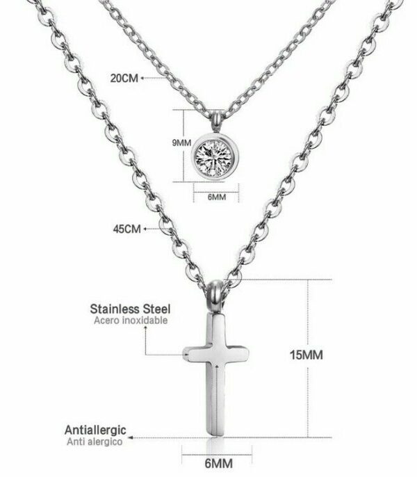 Doppel Kreuz Anhänger Rund Halskette Edelstahl Silber Gelbgold Zirkonia Damen – Bild 10