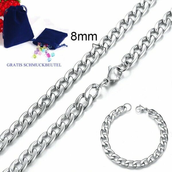 Panzerkette + Panzerarmband SET Edelstahl Massiv Halskette Armband Herrenschmuck