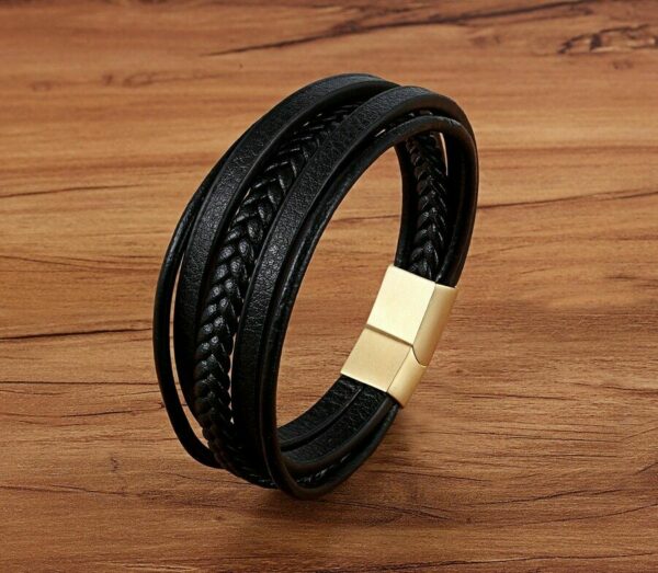 Deluxe Leder-Armband Wickel 6 Reihig geflochten Edelstahl Echtleder Herren Damen – Bild 12