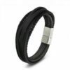Deluxe Leder-Armband Wickel 6 Reihig geflochten Edelstahl Echtleder Herren Damen – Bild 5