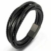 Deluxe Leder-Armband Wickel 6 Reihig geflochten Edelstahl Echtleder Herren Damen – Bild 6