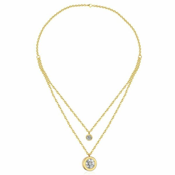Doppel Anhänger Halskette Edelstahl Silber Gelbgold Zirkonia Kristalle Damen – Bild 3