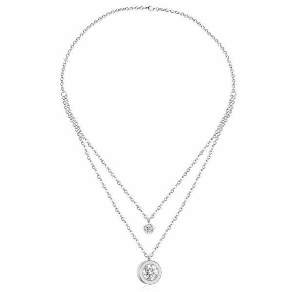 Doppel Anhänger Halskette Edelstahl Silber Gelbgold Zirkonia Kristalle Damen – Bild 4