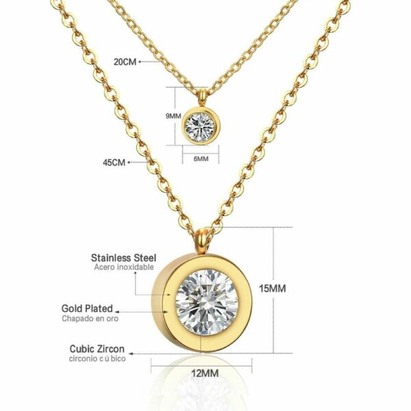 Doppel Anhänger Halskette Edelstahl Silber Gelbgold Zirkonia Kristalle Damen – Bild 5