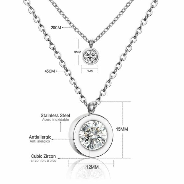 Doppel Anhänger Halskette Edelstahl Silber Gelbgold Zirkonia Kristalle Damen – Bild 6